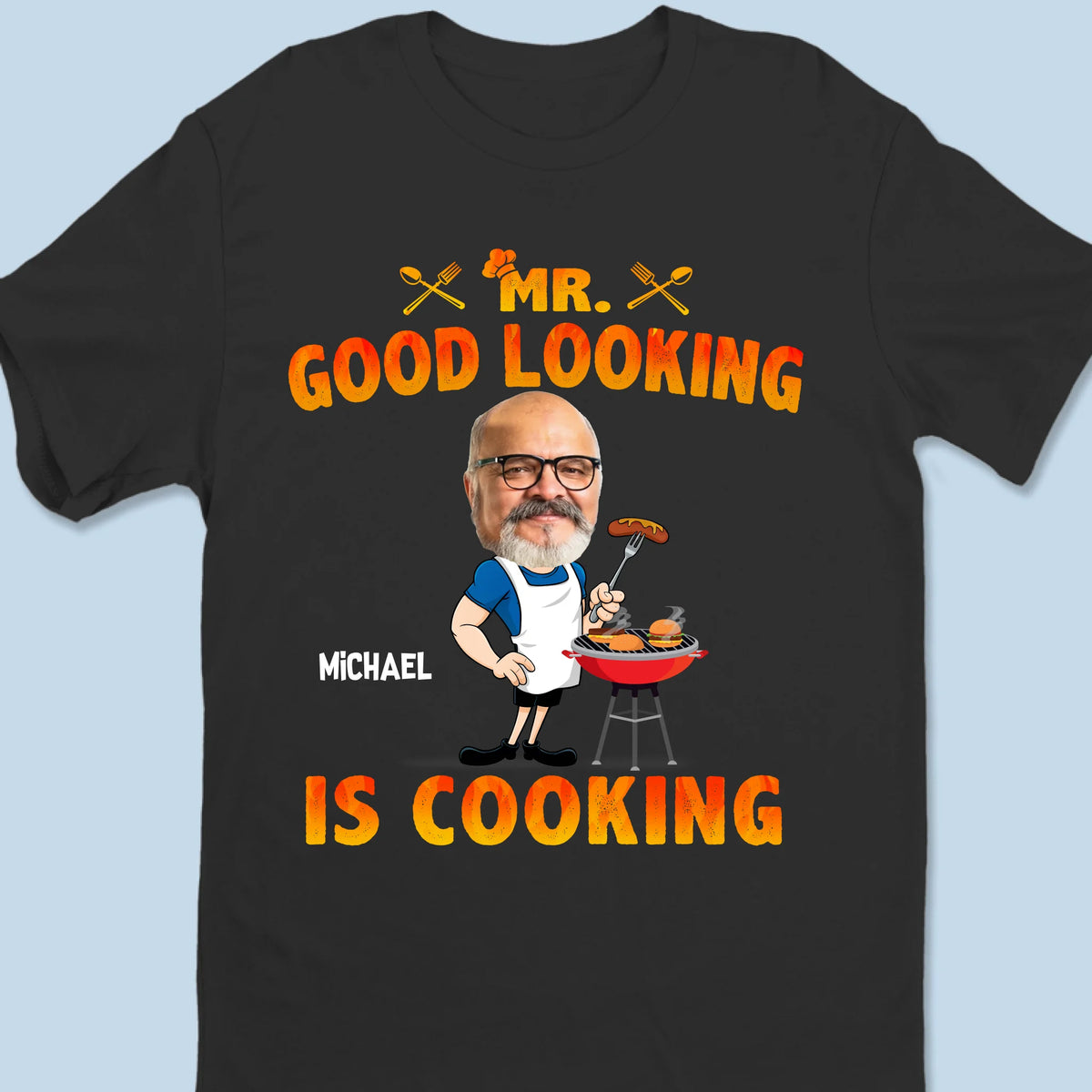Licence photo personnalisée pour griller, chef aux commandes - T-shirt unisexe personnalisé pour la famille, t-shirt premium, sweat à capuche - Fête des pères, cadeau pour papa, grand-père