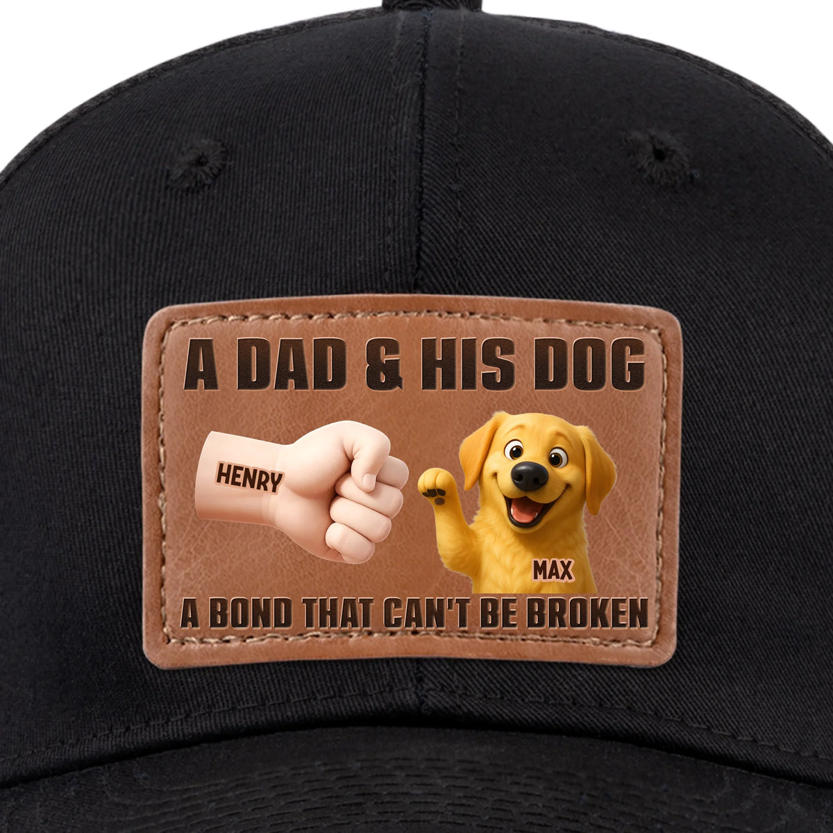 Paws Down, Best Dad Ever - Dog Personalized Custom Leather Patch Hat - Father's Day, Gift For Pet Owners, Pet Lovers
