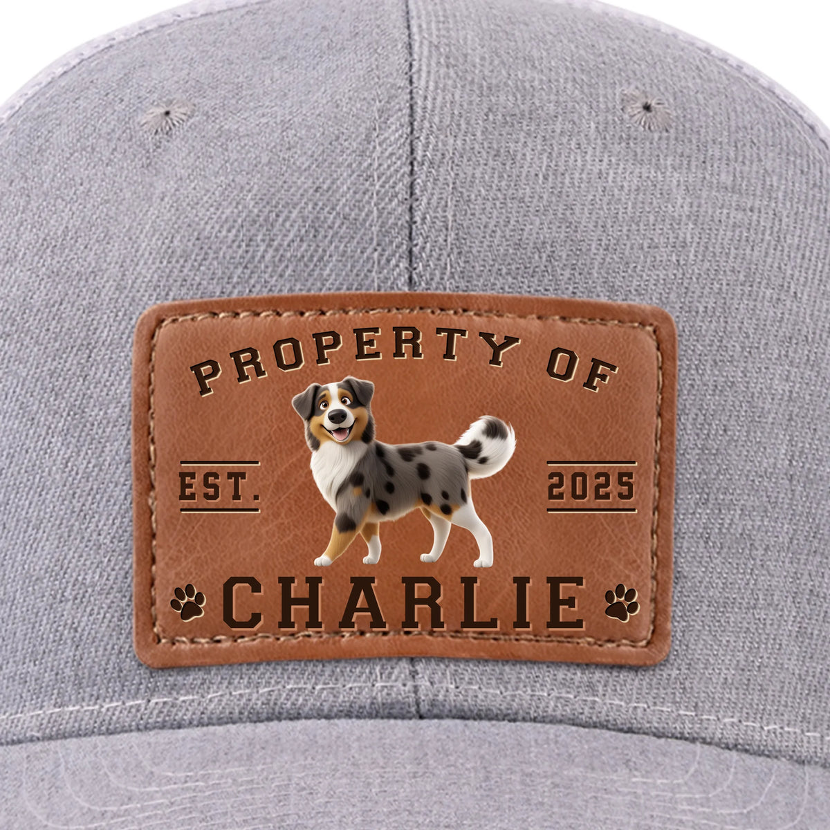 Property Of Paws - Casquette personnalisée en cuir pour chien - Cadeau pour la fête des pères, pour les propriétaires et les amoureux des animaux