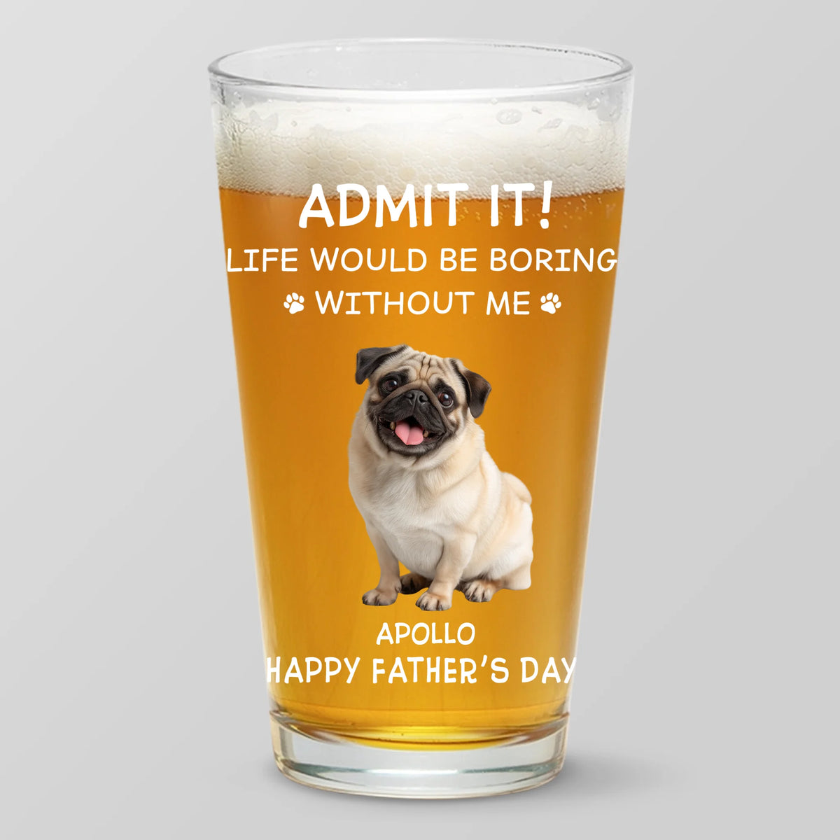 Verre à bière personnalisé avec photo « Caresse-moi, nourris-moi, aime-moi » – Cadeau pour chien et chat – Fête des pères, pour les propriétaires d'animaux et les amoureux des animaux