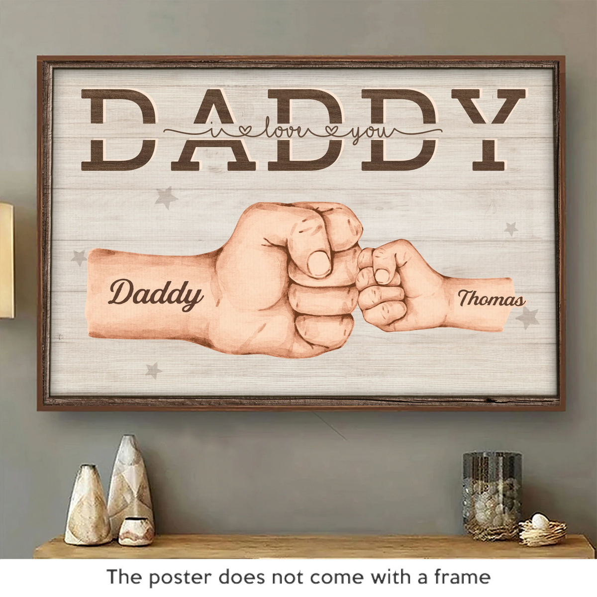 Poings croisés pour toujours avec amour - Affiche horizontale personnalisée pour la famille - Fête des pères, cadeau pour papa, grand-père