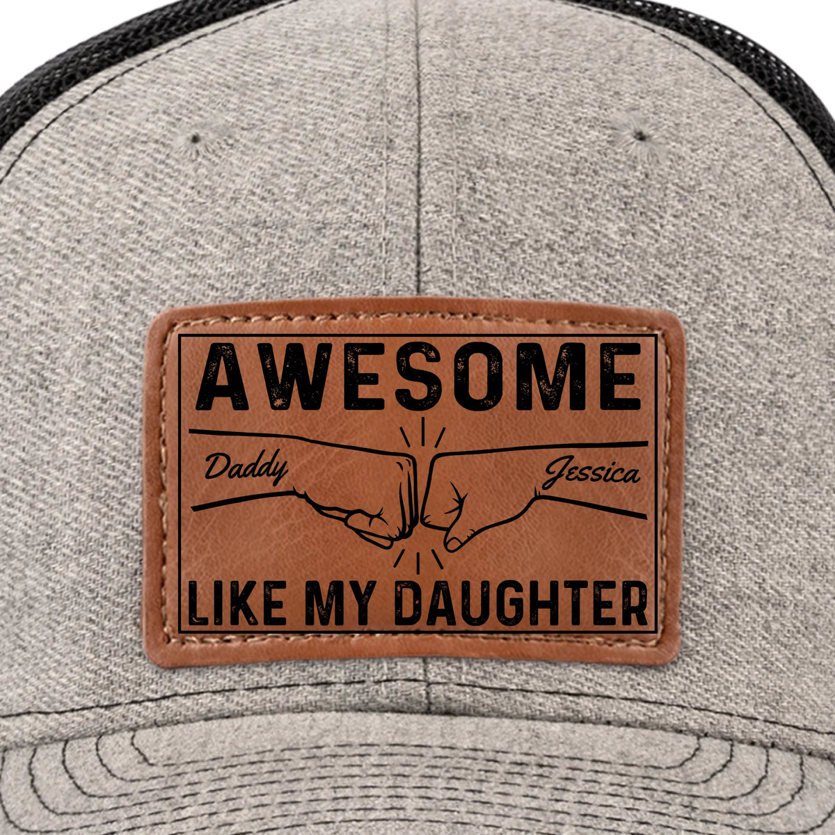 Tiny Hands, Big Love - Family Personalized Custom Leather Patch Hat - Father's Day, Gift For Dad, Daughter
