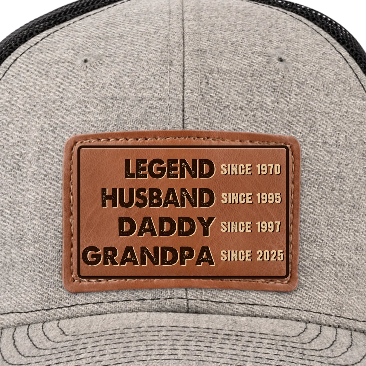 L'homme, le mythe, l'icône générationnelle - Chapeau personnalisé en cuir avec patch - Fête des pères, cadeau pour papa, grand-père