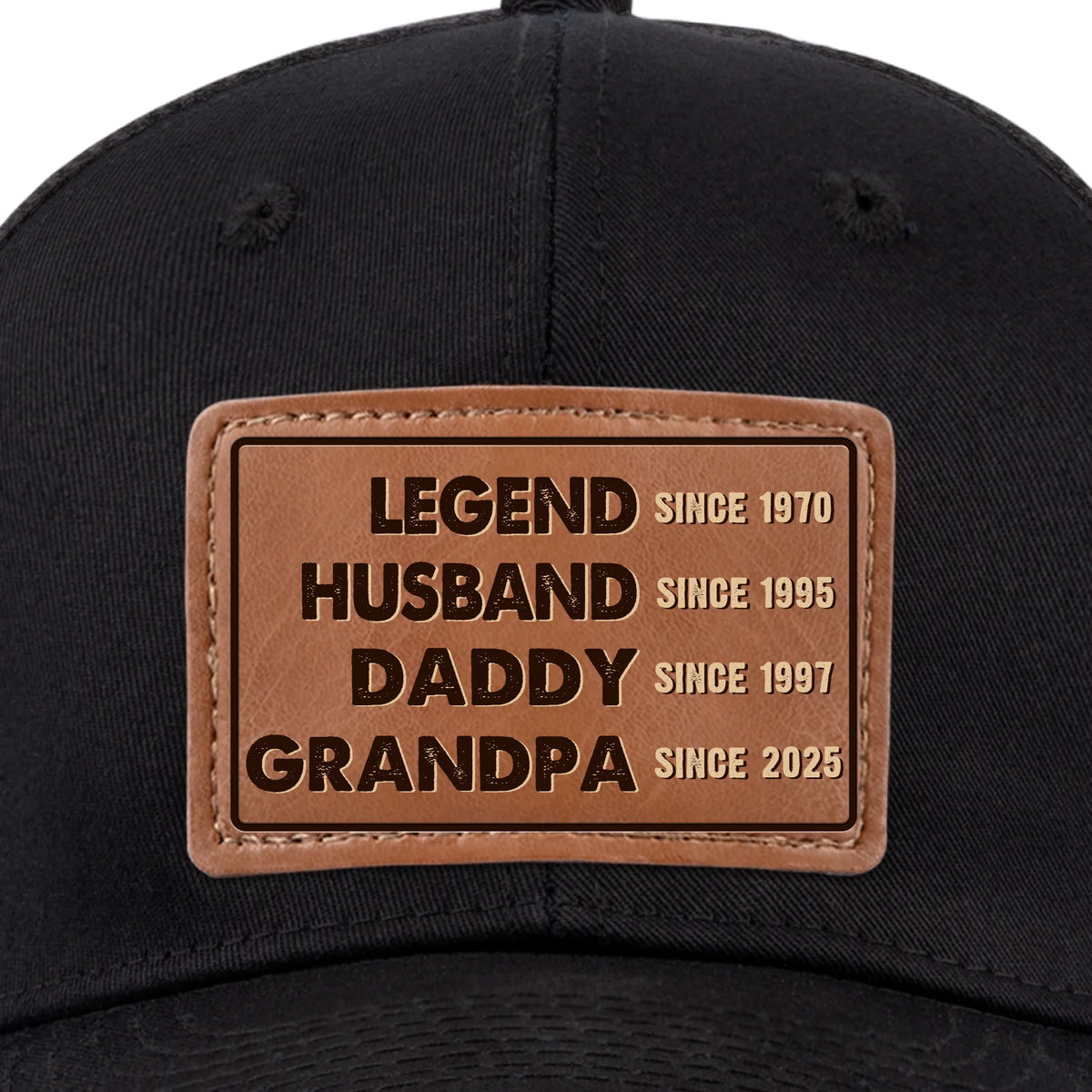 L'homme, le mythe, l'icône générationnelle - Chapeau personnalisé en cuir avec patch - Fête des pères, cadeau pour papa, grand-père
