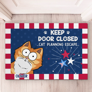 Custom Home Decor Decorative Mat - Personalized 4th Of July Gifts For Cat Lovers, Cat Mom And Dad - Watch Out, Someone Is Planning To Escape
