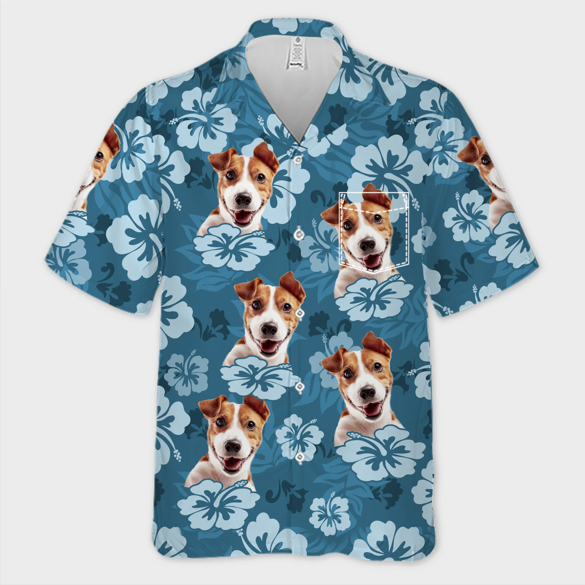 T-shirt hawaïen unisexe personnalisé avec photo - Cadeaux de vacances et de voyage d'été personnalisés pour les amoureux des chiens et des chats, les papas et les mamans de chiens, et les propriétaires de chats - Ambiance insulaire, amour des chiots