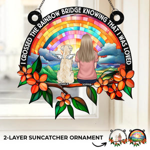 Custom Window Hanging Suncatcher Ornament -  Personalized Pet Memorial Gifts For Dogs, Cats - Until We Meet Again At The Rainbow Bridge