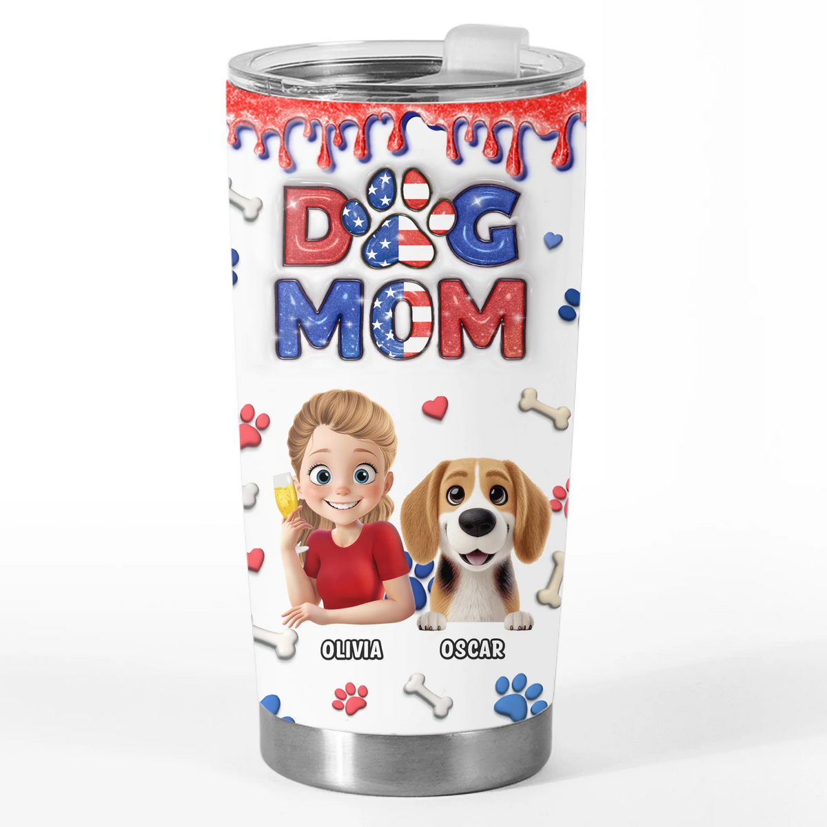 Gobelet personnalisé imprimé effet gonflé 3D - Cadeaux d'anniversaire personnalisés pour les amoureux des chiens, les papas et les mamans - Saveur fourrure véritable