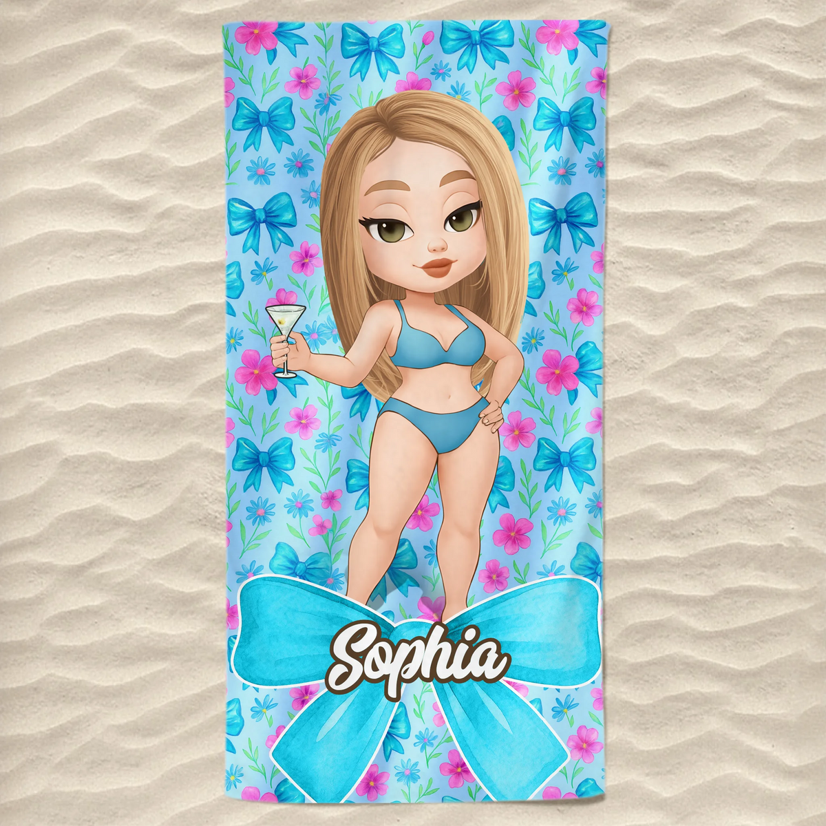 Serviette de plage personnalisée - Cadeaux de vacances et de voyage d'été personnalisés pour femmes - Journées à la plage et cocktails