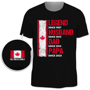 T-shirt unisexe personnalisé avec motif sur la manche - Cadeaux d'anniversaire personnalisés pour papa et grand-père - Un amour intemporel dans chaque hommage