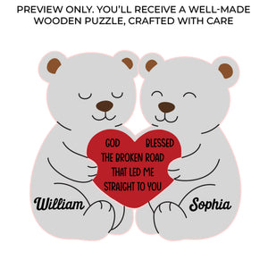 Puzzle en bois personnalisé en forme d'ours - Cadeaux d'anniversaire de mariage personnalisés pour mari et femme, lui et elle - Destiné à vous rencontrer