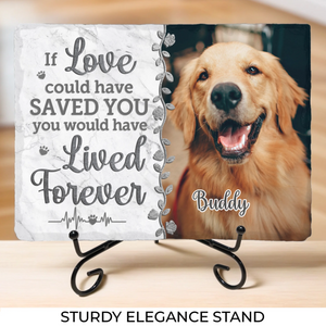 Photo personnalisée « Un battement de cœur à mes pieds » – Pierre commémorative rectangulaire personnalisée avec support – Cadeau de condoléances pour les propriétaires et les amoureux des animaux