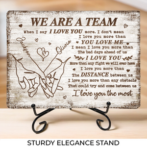 Je t'aime plus que la distance qui nous sépare - Pierre rectangulaire personnalisée avec support pour couple - Cadeau pour mari et femme, anniversaire
