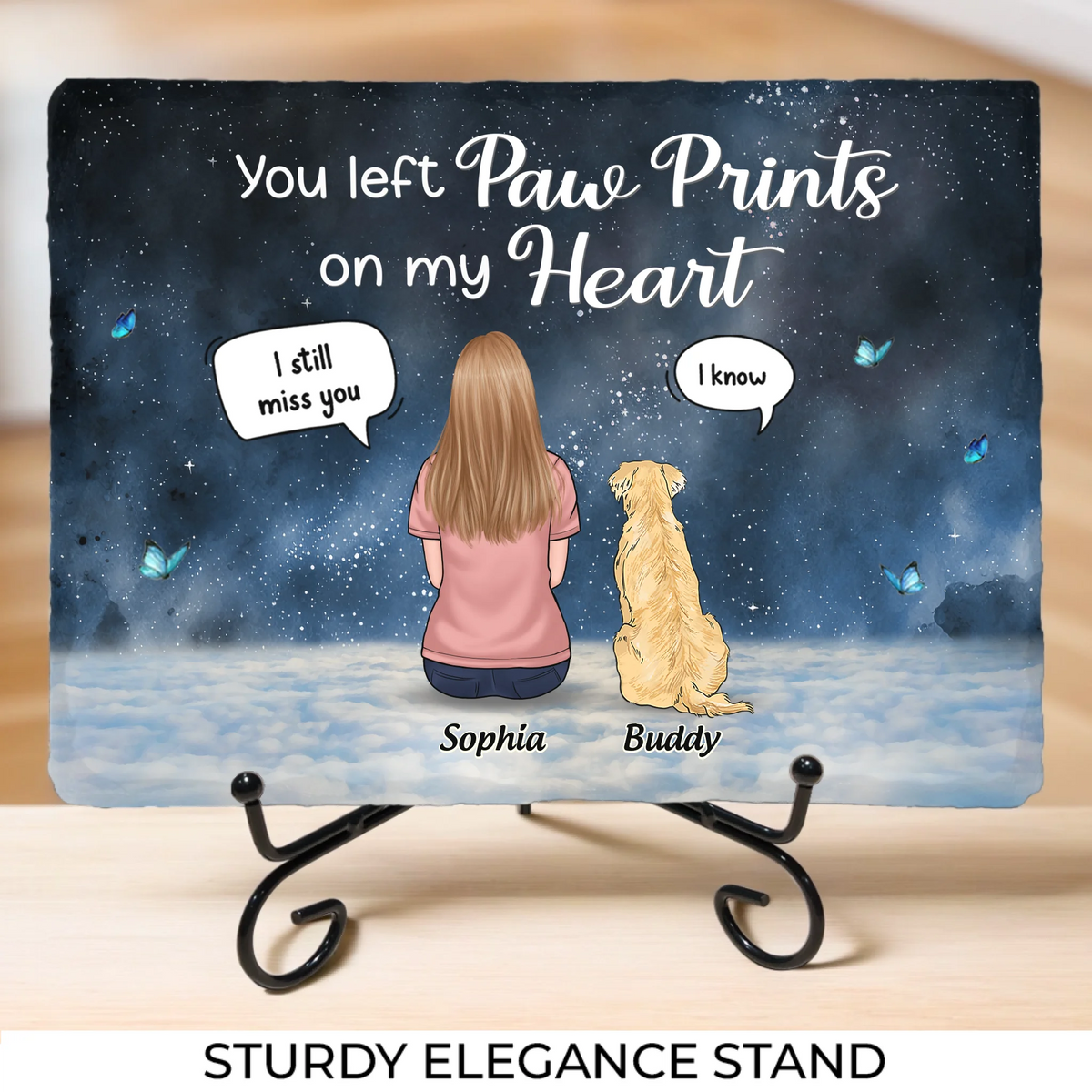 Ils ont laissé des empreintes de pattes sur mon cœur - Pierre commémorative rectangulaire personnalisée avec support - Cadeau de condoléances pour les propriétaires d'animaux et les amoureux des animaux