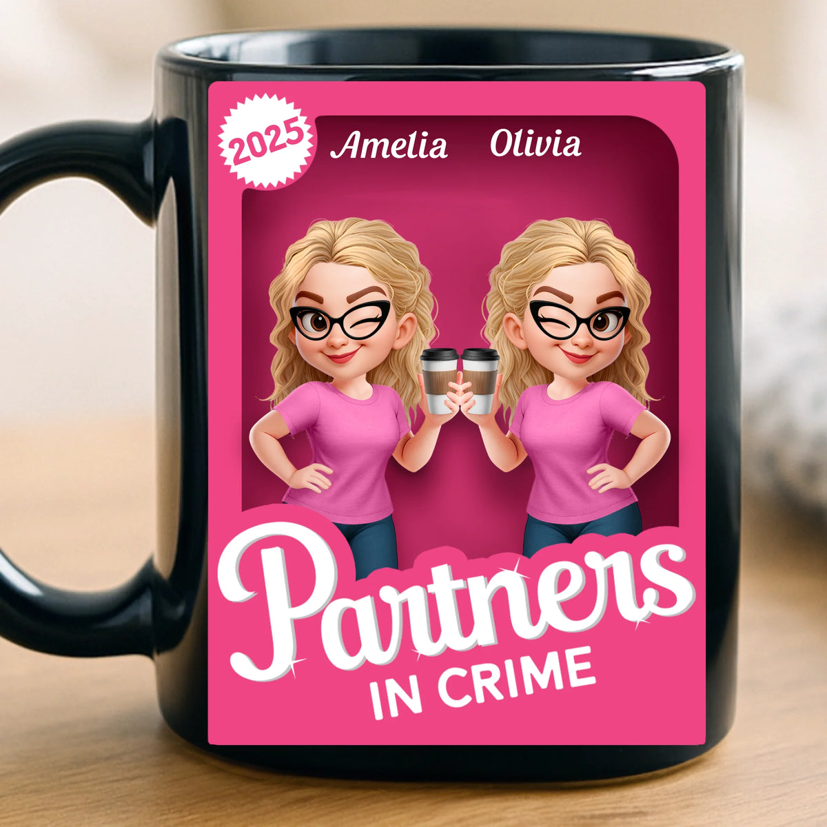 Mug noir personnalisé – Cadeau d'anniversaire personnalisé pour femme, meilleure amie, sœur, meilleure amie – Partenaires dans le crime