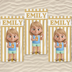 Custom Beach Towel - Personalized Summer Vacation And Travel Gifts For Family, Kids - Poolside Cuteness Overload