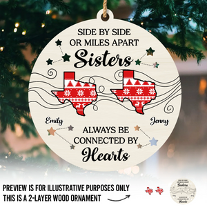 Custom Long Distance Double Layer Wooden Ornament - Personalized Best Friend Christmas Birthday Gifts For Women, Besties, Sisters, BFF - Far Away But Never Gone