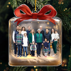 Custom Photo Acrylic Ornament - Personalized Christmas Birthday Gifts For Mom, Dad, Kids - Golden Nights, Family Lights