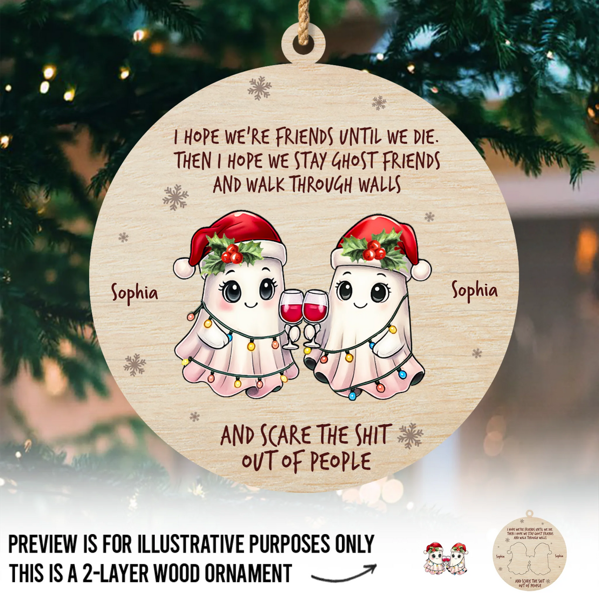 Custom Double Layer Wooden Ornament - Personalized Best Friend Christmas Birthday Gifts For Women, Besties, Sisters, BFF - Partners In Creep
