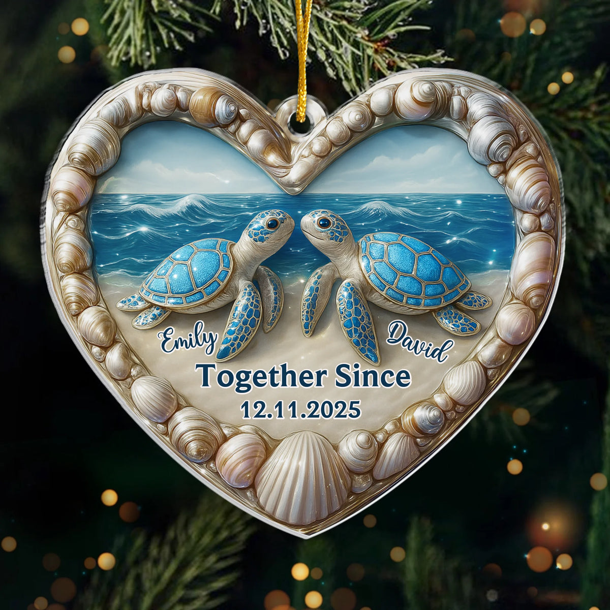 Custom Acrylic Ornament - Personalized Anniversary Christmas Wedding Gifts For Husband And Wife, Him And Her - Our Forever, Sealed By The Sea