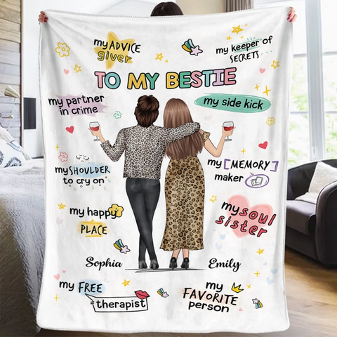 Custom Blanket - Personalized Best Friend Christmas Birthday Gifts For Women, Besties, Sisters, BFF - Besties Make Life More Fun