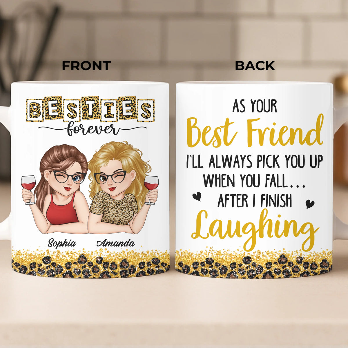 Custom Mug - Personalized Best Friend Birthday Gifts For Women, Besties, Sisters, BFF - Besties Make Every Day Brighter