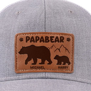 Papa Bear And His Cub - Family Personalized Custom Leather Patch Hat - Father's Day, Gift For Dad, Grandpa