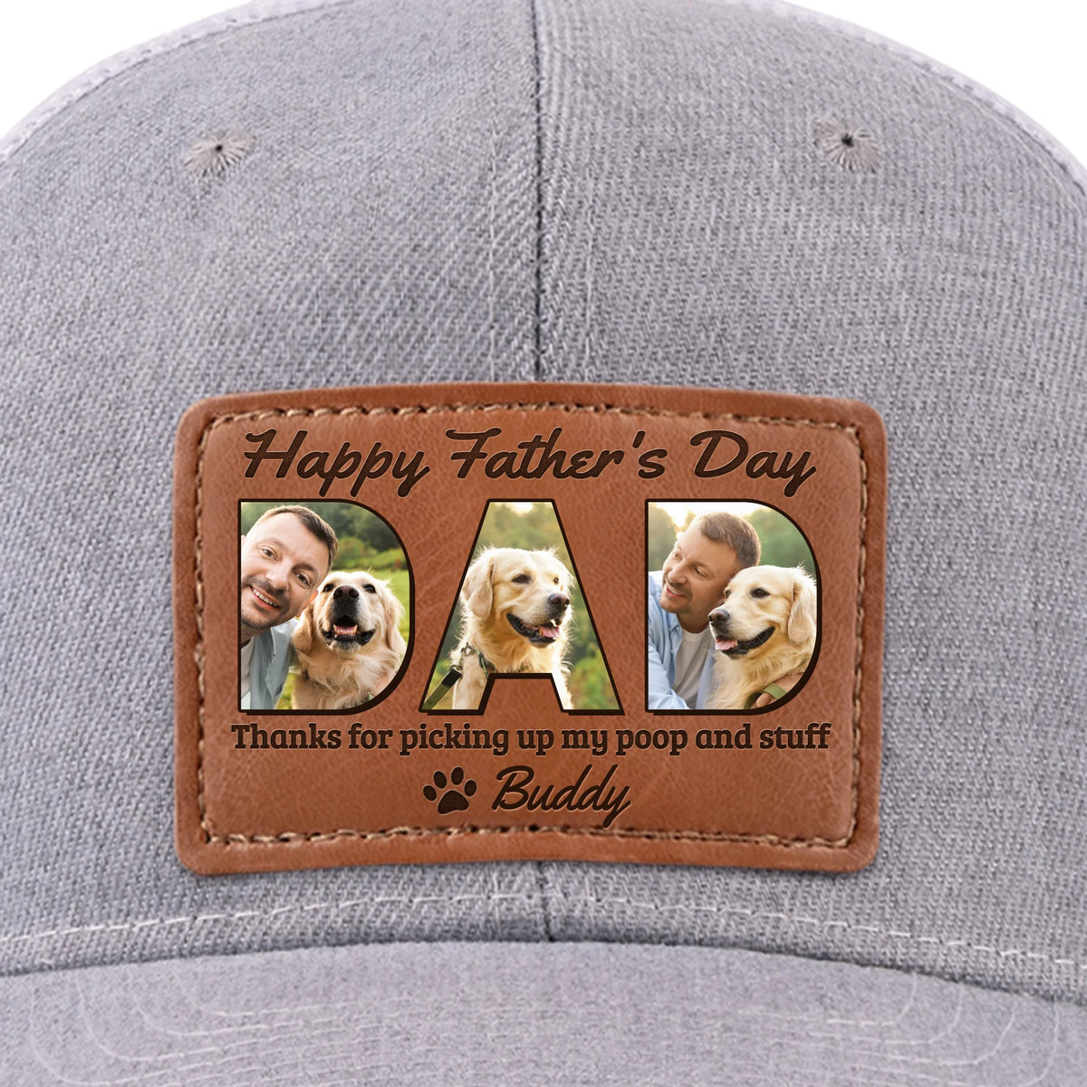 Photo personnalisée « Merci de m'avoir aimé à mon pire » - Chapeau en cuir personnalisé pour chien et chat - Fête des Pères, cadeau pour les propriétaires d'animaux et les amoureux des animaux
