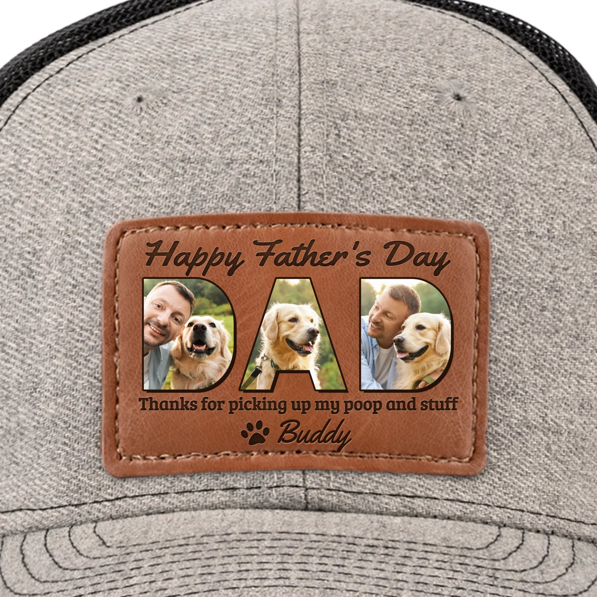 Photo personnalisée « Merci de m'avoir aimé à mon pire » - Chapeau en cuir personnalisé pour chien et chat - Fête des Pères, cadeau pour les propriétaires d'animaux et les amoureux des animaux