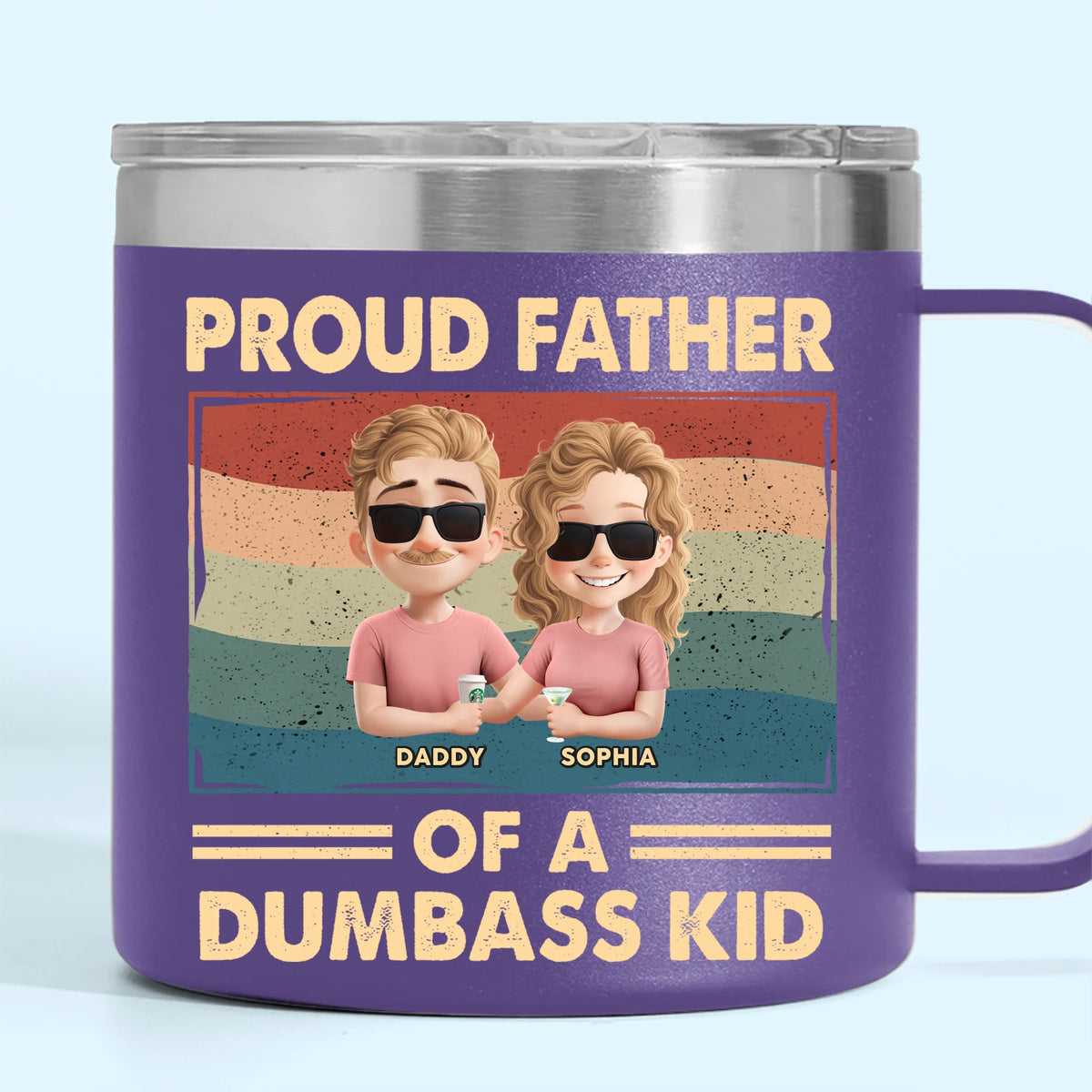 Fier père de quelques enfants idiots - Gobelet personnalisé en acier inoxydable de 14 oz avec poignée - Fête des pères, cadeau pour papa, grand-père