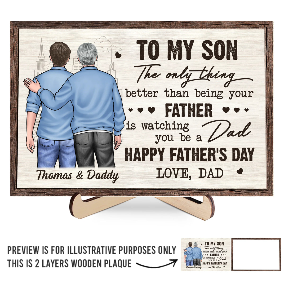 To My Son, With Pride And Love - Family Personalized Custom 2-Layered Wooden Plaque With Stand - Father's Day, Mother's Day, Gift For Son