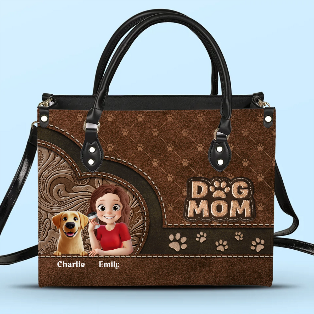 Sac à main en cuir personnalisé « Juste une fille et son chiot » – Cadeau pour la fête des mères, pour les propriétaires d'animaux et les amoureux des animaux