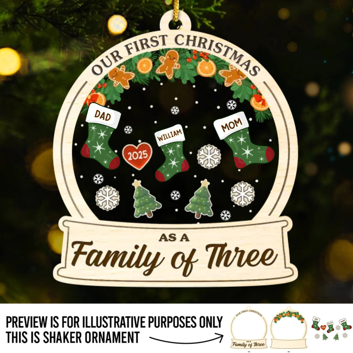 Custom First Christmas 3 Layers Shaker Ornament - Personalized Christmas Birthday Gifts For Mom, Dad, Brother, Sister, Kids - Together Is Our Best Gift