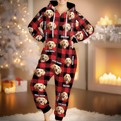 Custom Photo Adult Onesie - Personalized Christmas Birthday Gifts For Dog Cat Lovers, Dog Dad And Mom, Cat Owners - Snuggle Season With Paws