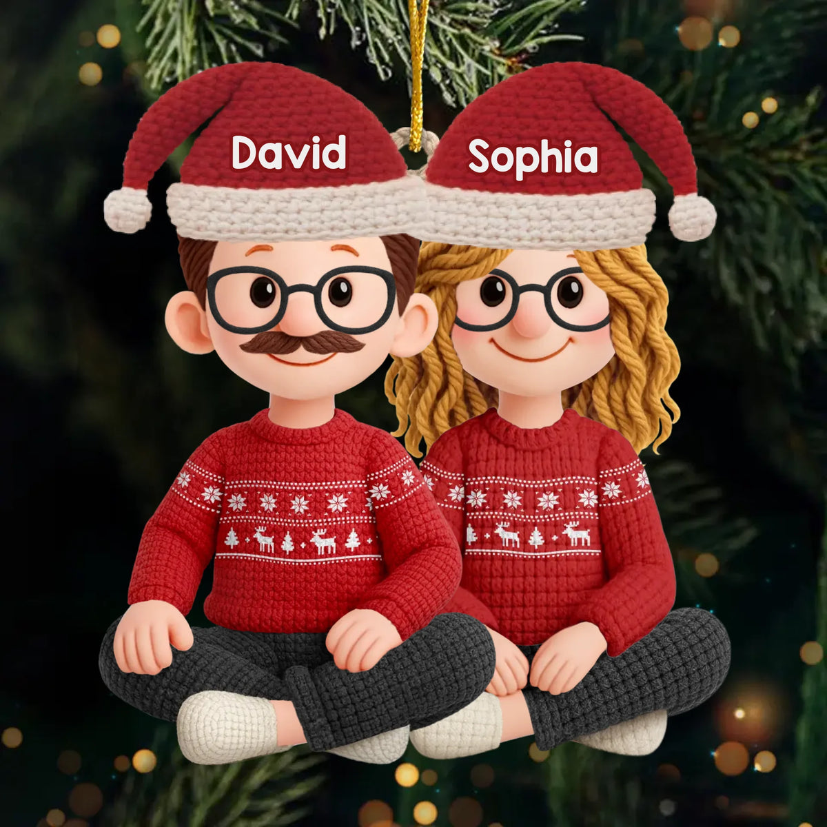 Custom Crochet Acrylic Ornament - Personalized Anniversary Christmas Wedding Gifts For Husband And Wife, Him And Her - Hooked On Love