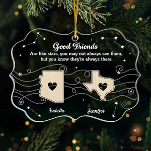 Custom Long Distance Acrylic Ornament - Personalized Best Friend Christmas Birthday Gifts For Women, Besties, Sisters, BFF - Apart By Miles Bound By Love