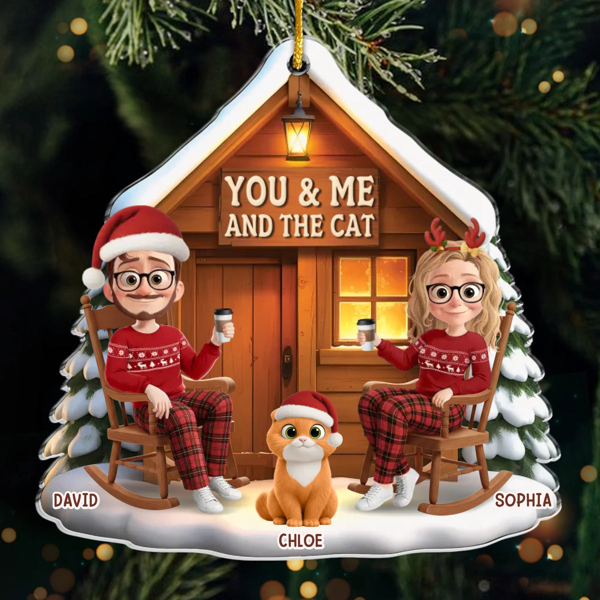 Custom Acrylic Ornament - Personalized Anniversary Christmas Wedding Gifts For Husband And Wife, Cat Mom And Dad - You, Me And The Purr Machine