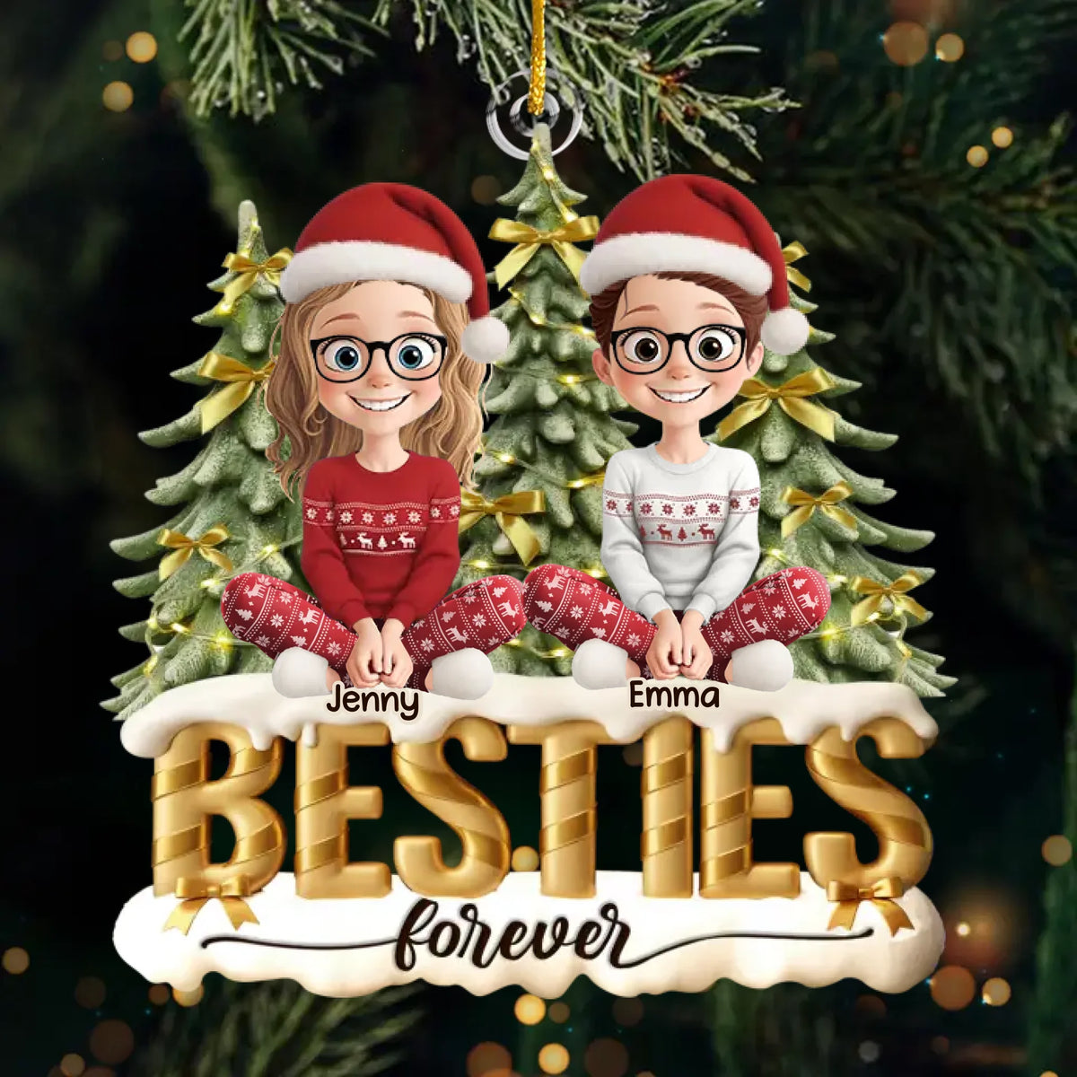 Custom Acrylic Ornament - Personalized Best Friend Christmas Birthday Gifts For Women, Besties, Sisters, BFF - Laughing Through Every Season