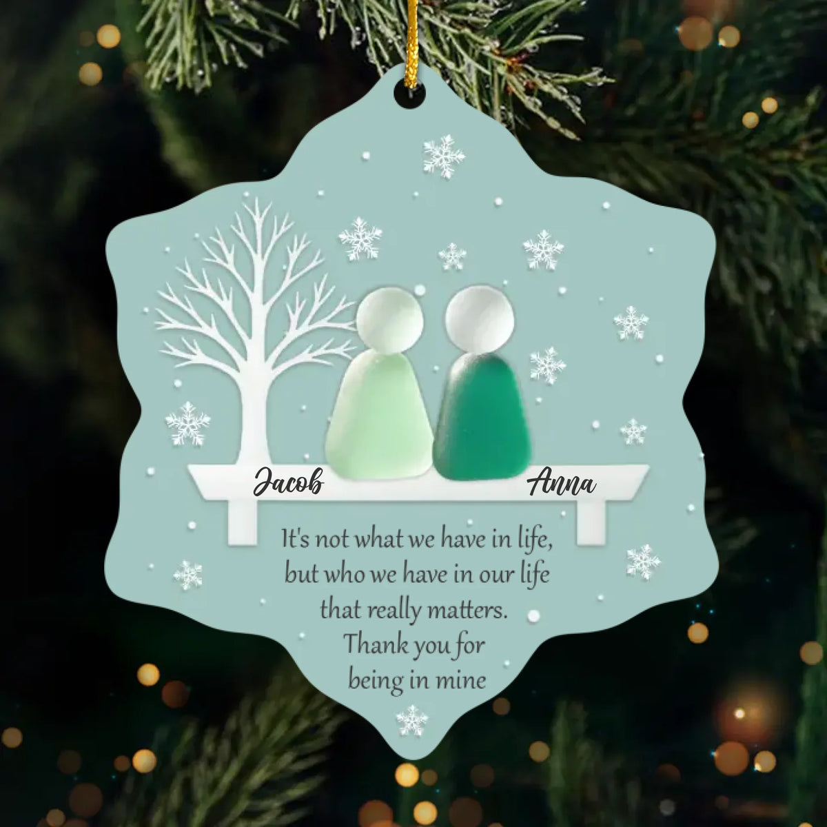 Custom Sea Glass Acrylic Ornament - Personalized Anniversary Christmas Wedding Gifts For Husband And Wife, Him And Her, Couples, Beach Lovers - Two Hearts One Shore