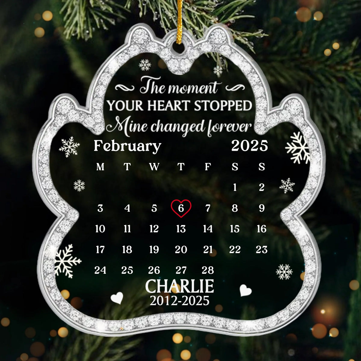 Custom Acrylic Ornament - Personalized Pet Christmas Memorial Sympathy Gifts For Dogs, Cats - Love Leaves Gentle Pawprints