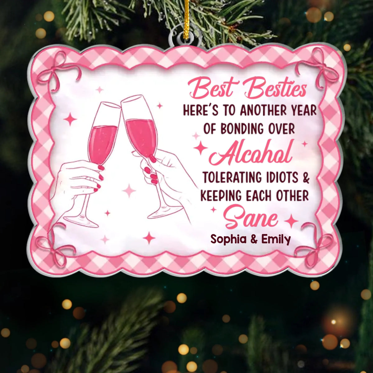 Custom Acrylic Ornament - Personalized Best Friend Christmas Birthday Gifts For Women, Besties, Sisters, BFF - Sleigh Bells And Shared Laughs