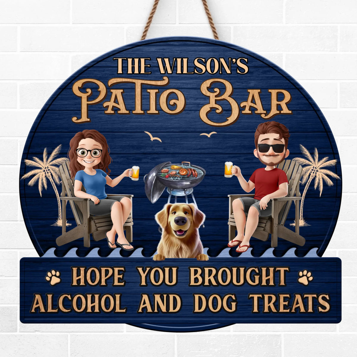 Panneau en bois personnalisé pour décoration d'intérieur - Cadeaux d'anniversaire de mariage personnalisés pour mari et femme, papa et maman de chien - Bonnes vibrations et boissons fraîches