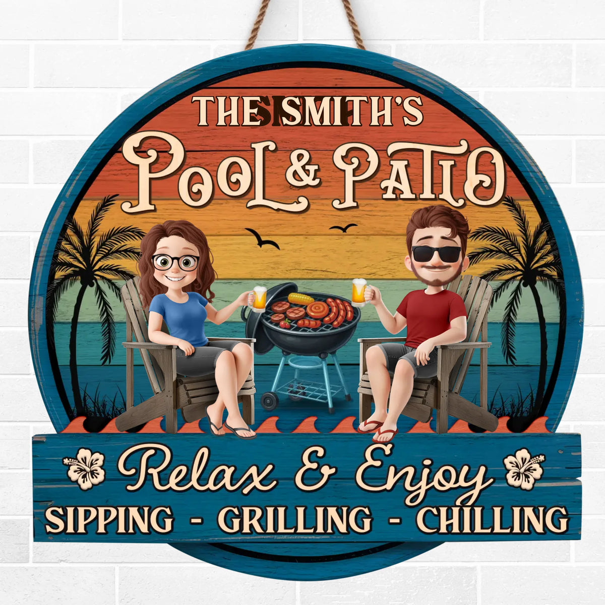 Custom Wood Sign - Personalized Summer Vacation And Travel Gifts For Husband And Wife, Him And Her - Sunshine And Sips