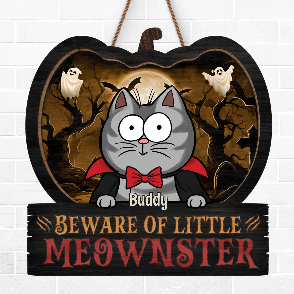Gardez votre calme et portez une baguette magique ! Panneau en bois personnalisé avec chat, décoration d'intérieur ! Cadeau d'Halloween pour les propriétaires et les amoureux des animaux.