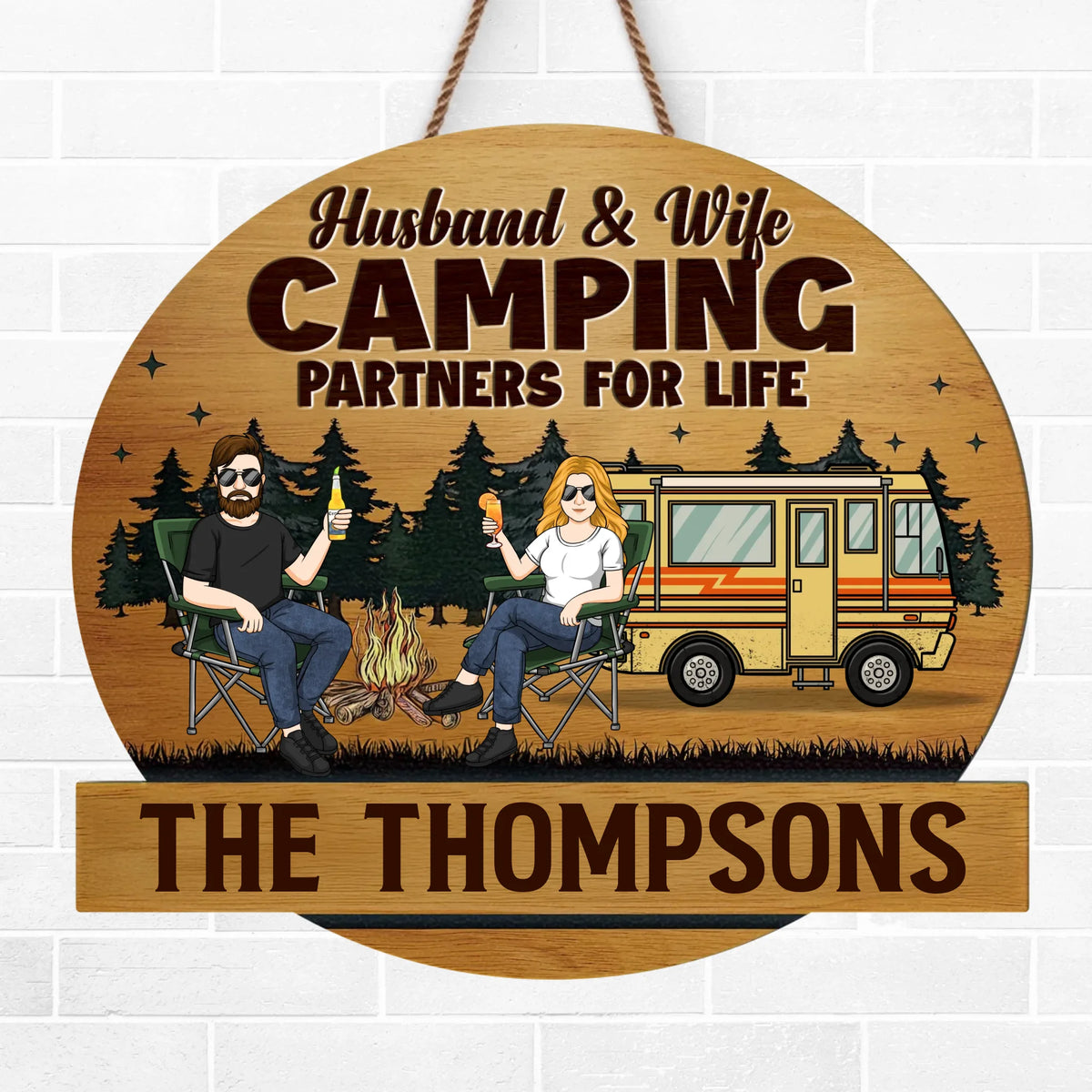 Ajoutez de la passion à votre intérieur avec des cadeaux thématiques - Panneau en bois personnalisé pour couple - Cadeau de pendaison de crémaillère pour mari, femme, amoureux du camping, vous-même