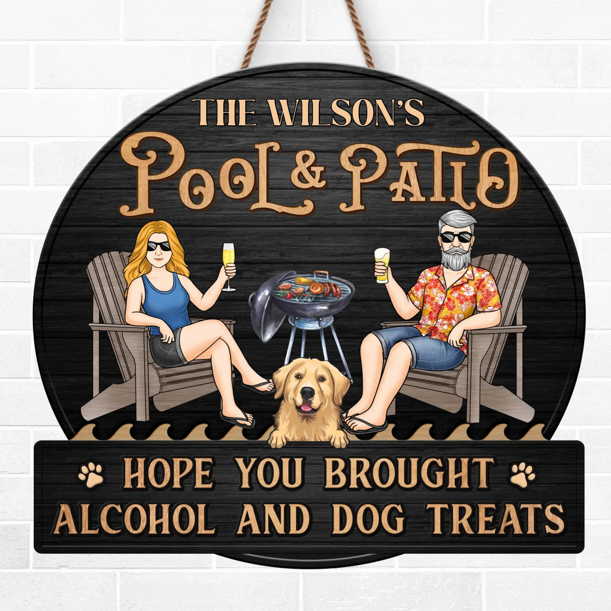 Boissons fraîches, ambiance chaleureuse - Panneau en bois personnalisé pour couple - Cadeau de pendaison de crémaillère pour couple, anniversaire, propriétaires d'animaux, amoureux des animaux