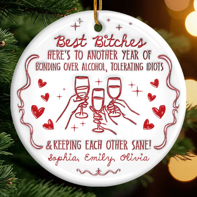 Custom Ceramic Ornament - Personalized Best Friend Christmas Birthday Gifts For Women, Besties, Sisters, BFF - No Bad Vibes Allowed