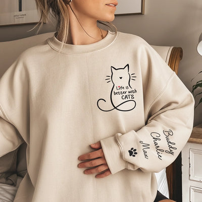 Custom Unisex Sweatshirt, Hoodie With Design On Sleeve -  Personalized Christmas Birthday Gifts For Cat Lovers, Cat Mom And Dad - Home Smells Like Cat Fur