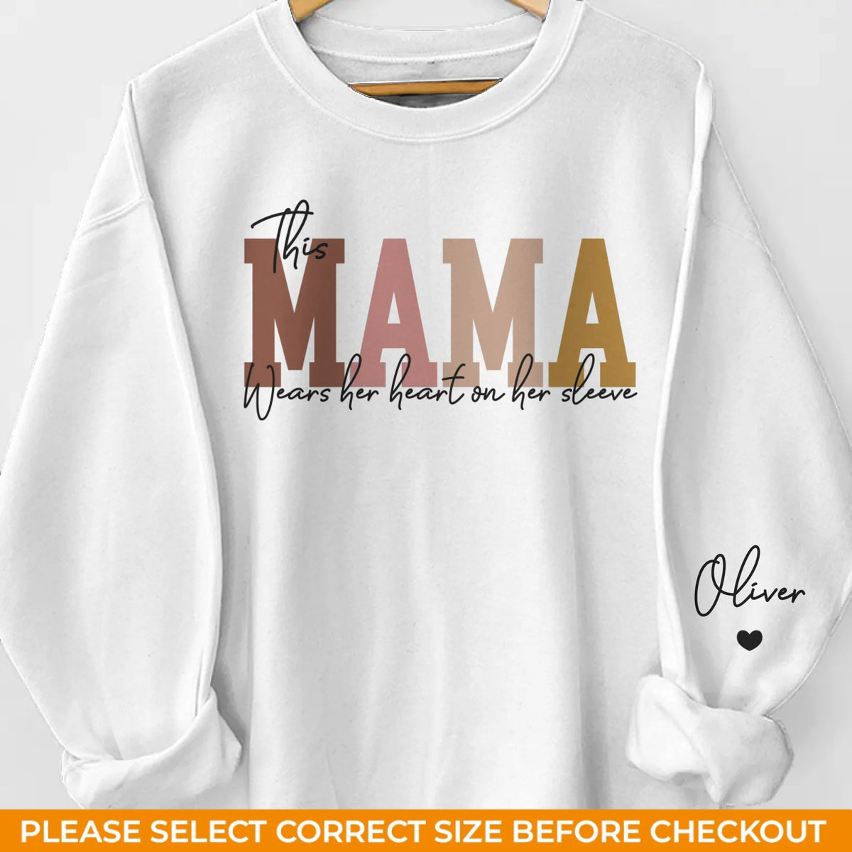 This Mama Wears Her Heart On Her Sleeve - Family Personalized Custom Unisex Sweatshirt, Hoodie With Design On Sleeve - Christmas Gift For Mom, Grandma