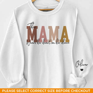 This Mama Wears Her Heart On Her Sleeve - Family Personalized Custom Unisex Sweatshirt, Hoodie With Design On Sleeve - Christmas Gift For Mom, Grandma